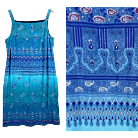 Miles K by Ronda Dress 16 Y2K Blue Nylon Block Print Bandana Paisley Fairy Core - Picture 1 of 12